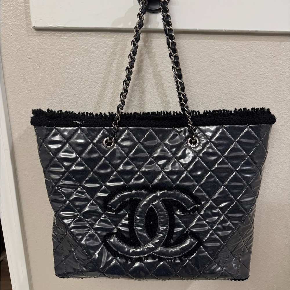 CHANEL Black Quilted Tote with Chain Straps